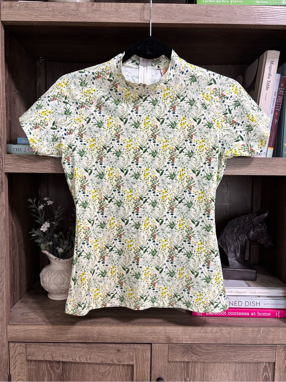 Tory Burch Tomino Floral Short Sleeve Surf Shirt Rash Guard, Size S